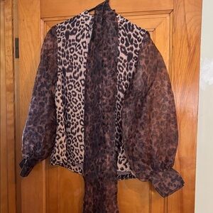 Fate Leopard Print Blouse with Sheer Sleeves